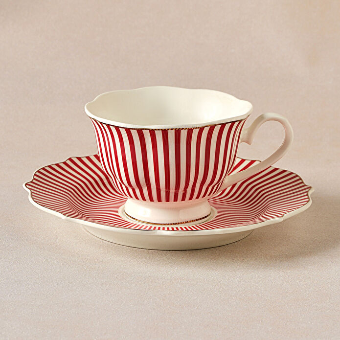 Karaca New Romantic İnce Çizgili Çay Fincanı 220 ml Kırmızı 