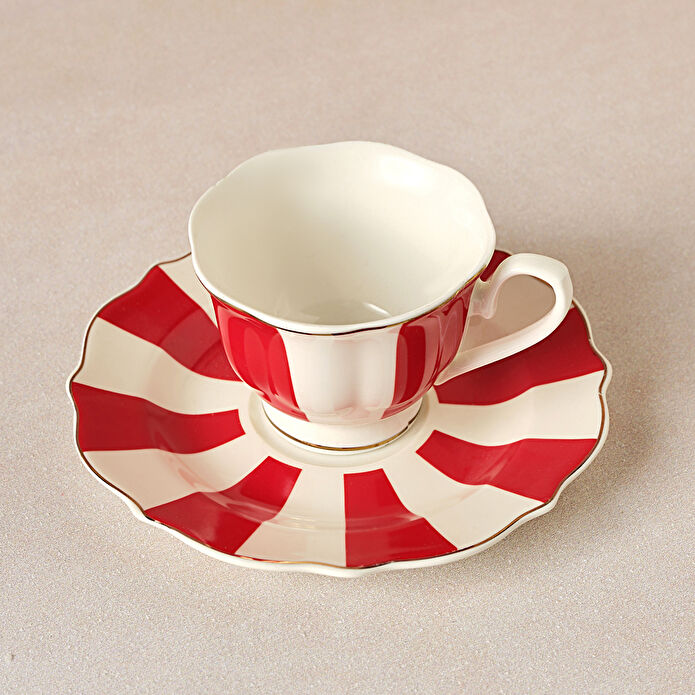 Karaca New Romantic Kalın Çizgili Kahve Fincanı 90 ml Kırmızı 