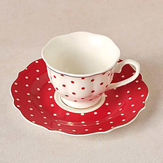 Karaca New Romantic Puantiyeli Kahve Fincanı 90 ml Kırmızı