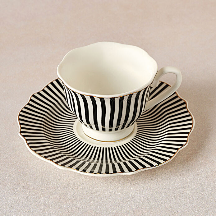 Karaca New Romantic İnce Çizgili Kahve Fincanı 90 ml Siyah 
