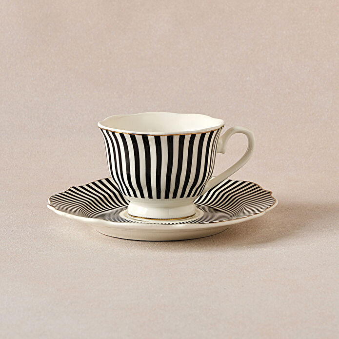 Karaca New Romantic İnce Çizgili Kahve Fincanı 90 ml Siyah 