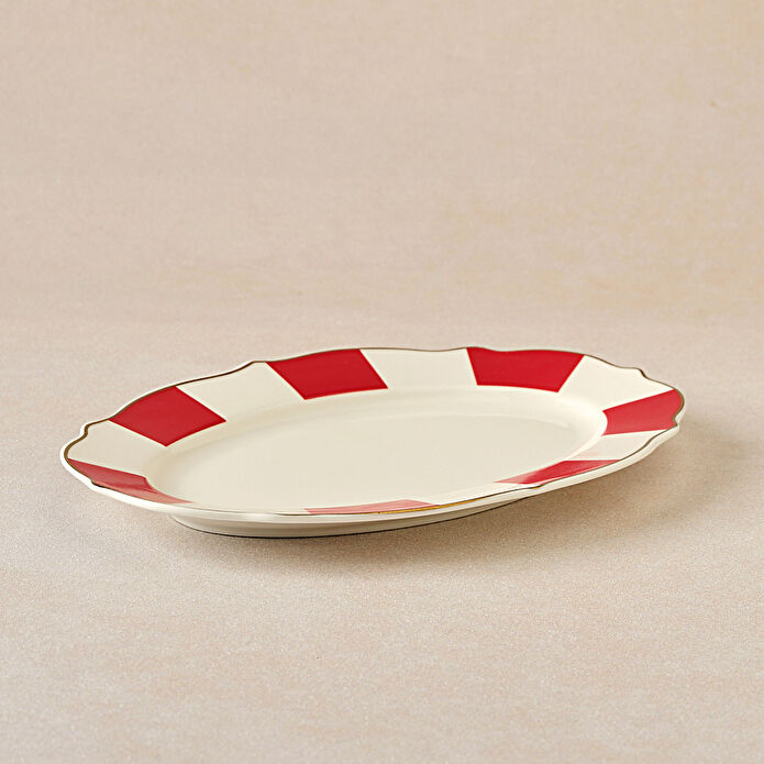 Karaca New Romantic Kalın Çizgili Kayık Tabak 20 cm Kırmızı