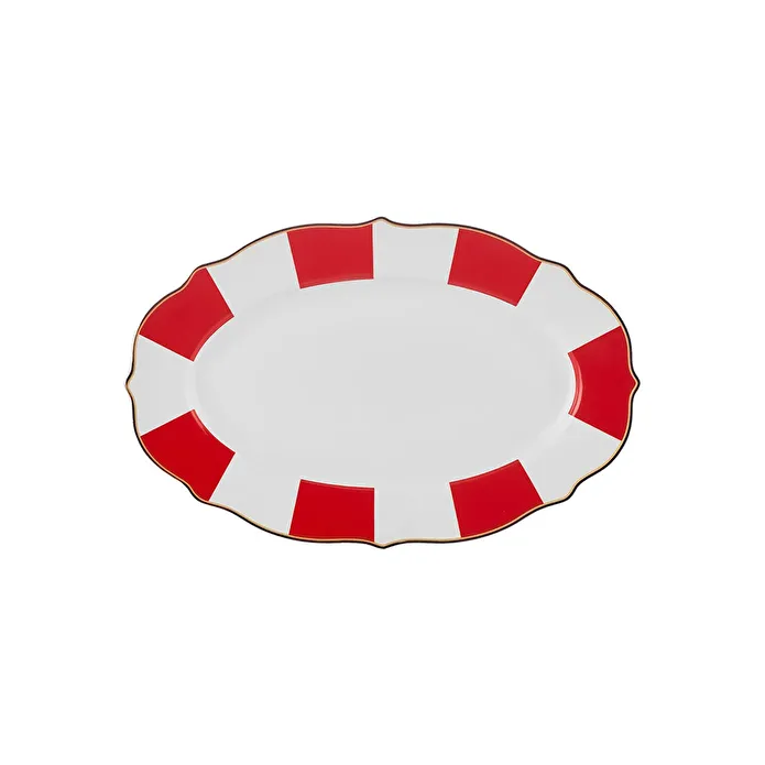Karaca New Romantic Kalın Çizgili Kayık Tabak 20 cm Kırmızı