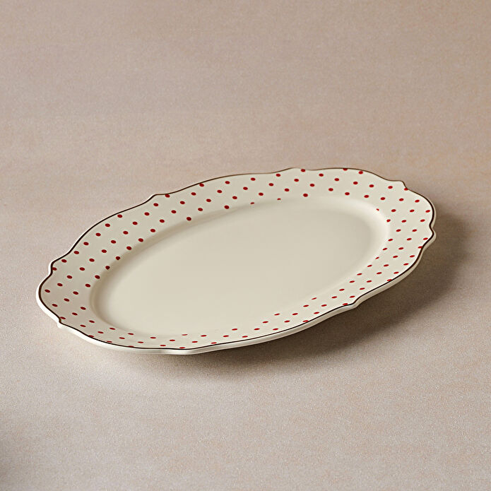 Karaca New Romantic Puantiyeli Kayık Tabak 30 cm Kırmızı