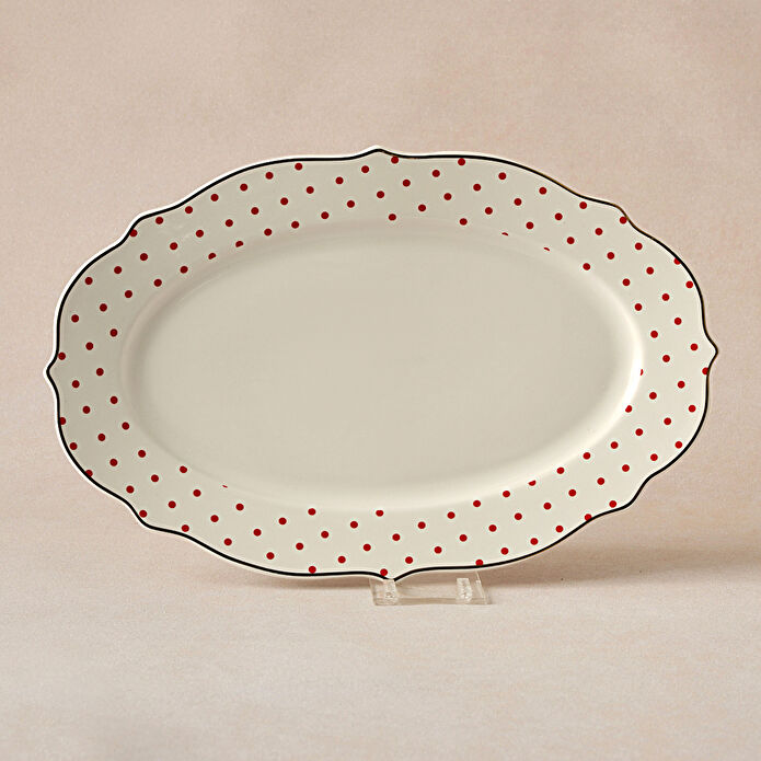 Karaca New Romantic Puantiyeli Kayık Tabak 30 cm Kırmızı