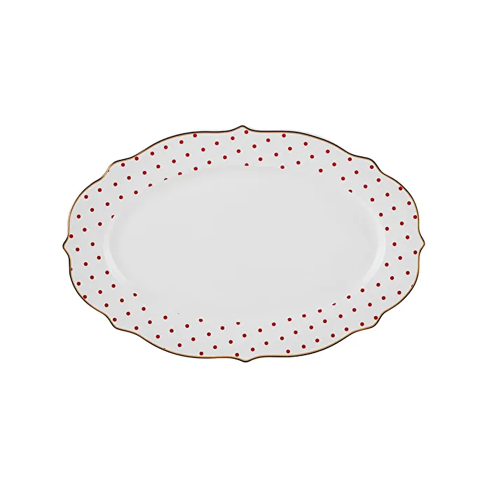 Karaca New Romantic Puantiyeli Kayık Tabak 30 cm Kırmızı