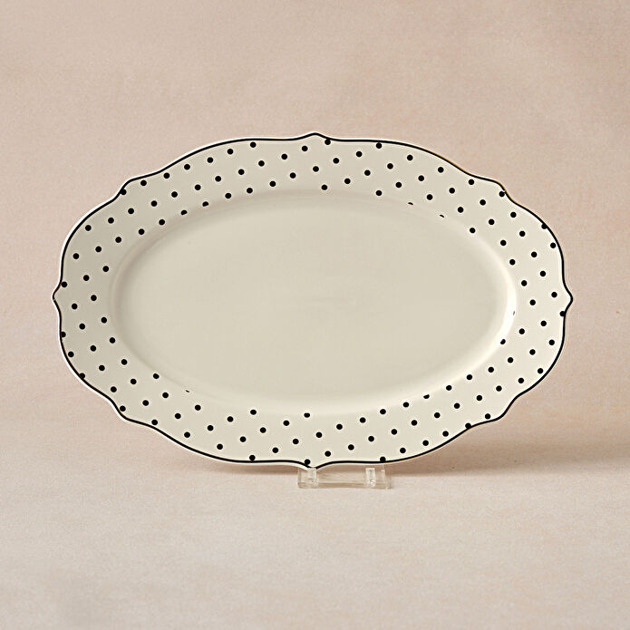 Karaca New Romantic Puantiyeli Kayık Tabak 30 cm Siyah 