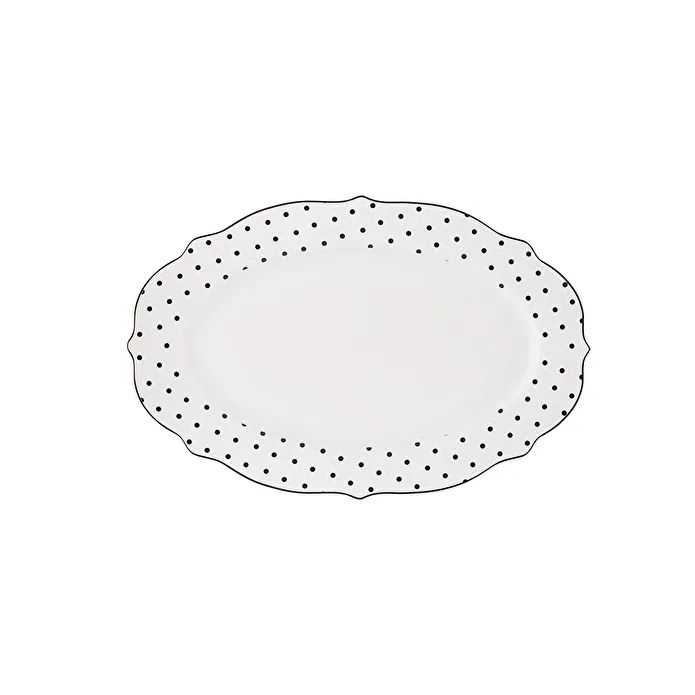 Karaca New Romantic Puantiyeli Kayık Tabak 30 cm Siyah 