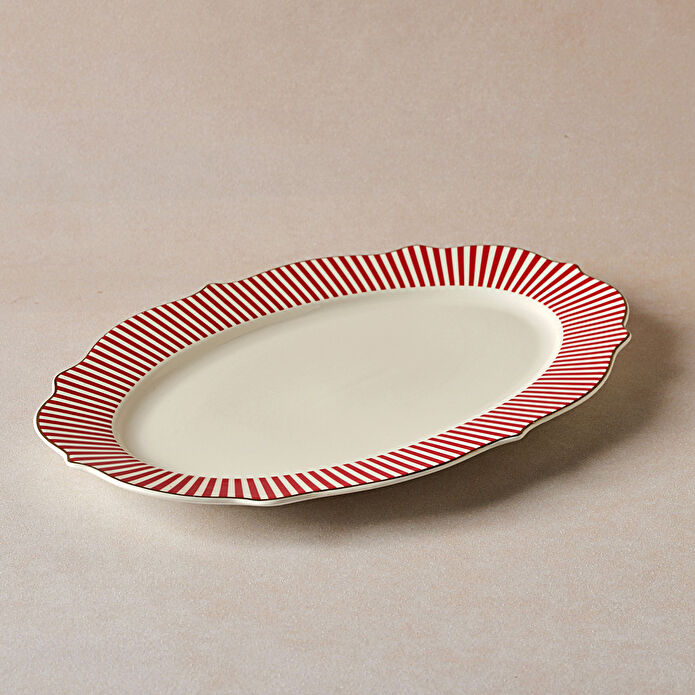 Karaca New Romantic İnce Çizgili Kayık Tabak 36 Cm Kırmızı 