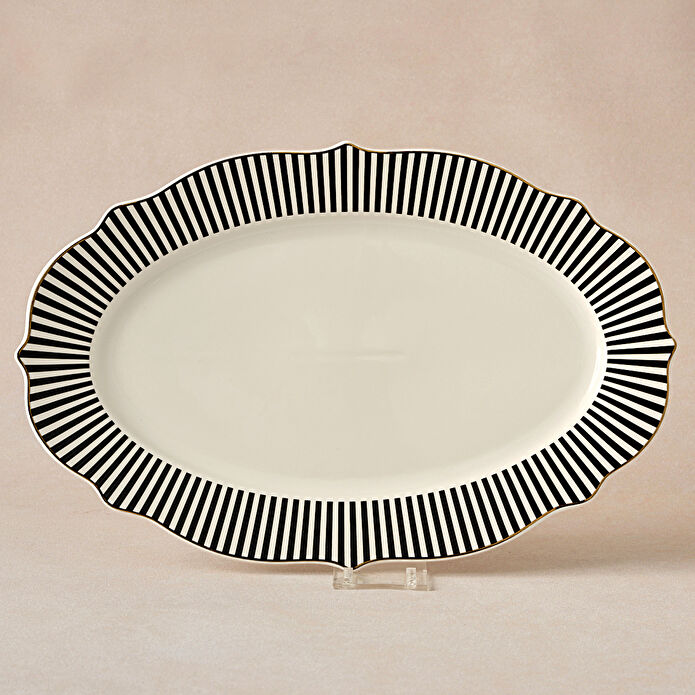 Karaca New Romantic İnce Çizgili Kayık Tabak 36 cm Siyah