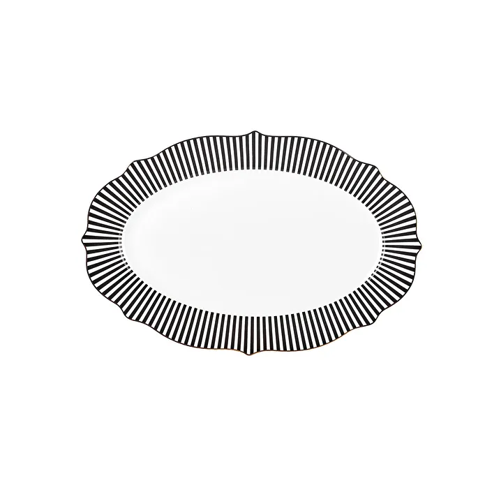 Karaca New Romantic İnce Çizgili Kayık Tabak 36 cm Siyah