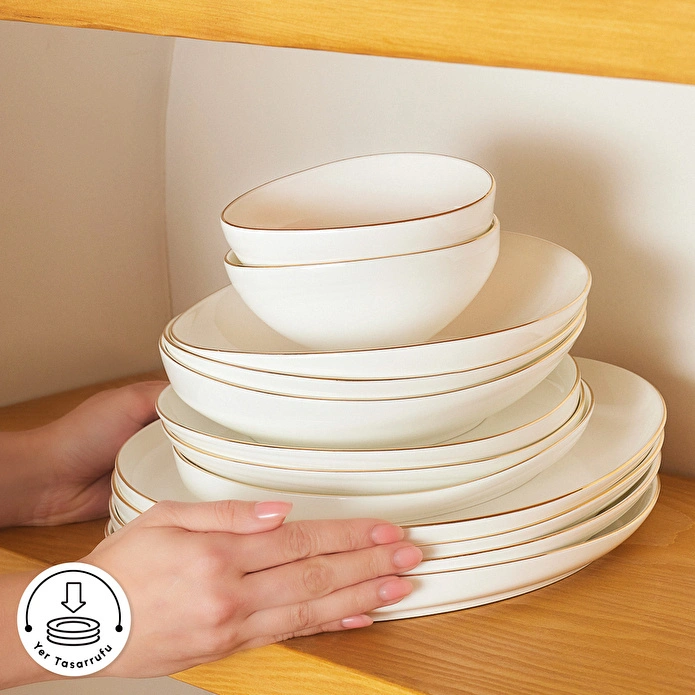 Karaca Red Carpet Collection Fine Pearl Extra Wilderness 62 Parça 12 Kişilik Yemek Takımı Gold