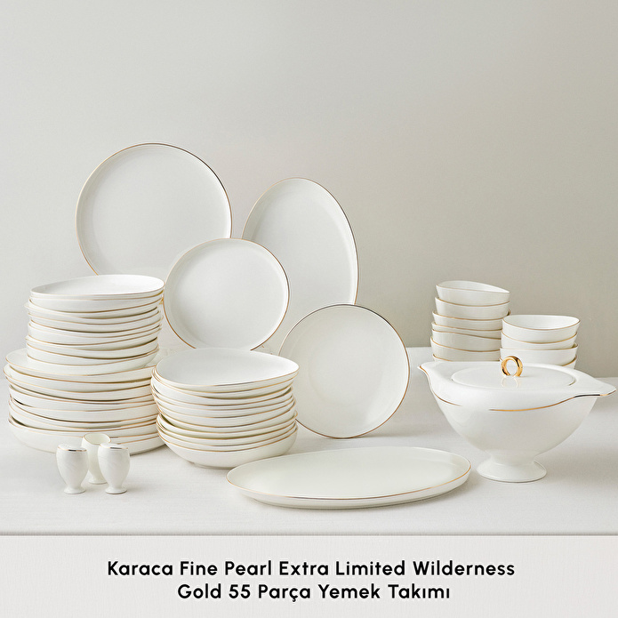 Karaca Red Carpet Collection Fine Pearl Extra Wilderness 55 Parça 12 Kişilik Yemek Takımı Gold