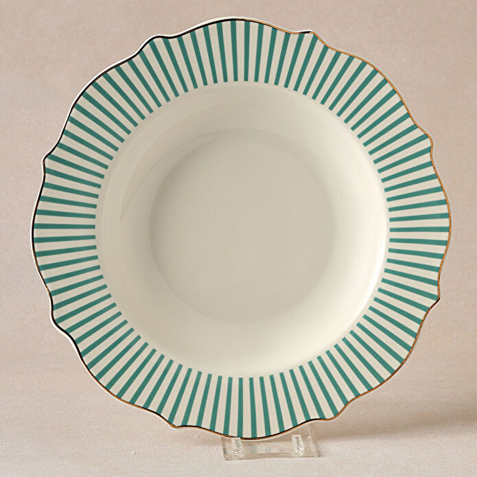 Karaca New Romantic İnce Çizgili Çukur Tabak 24 Cm Yeşil