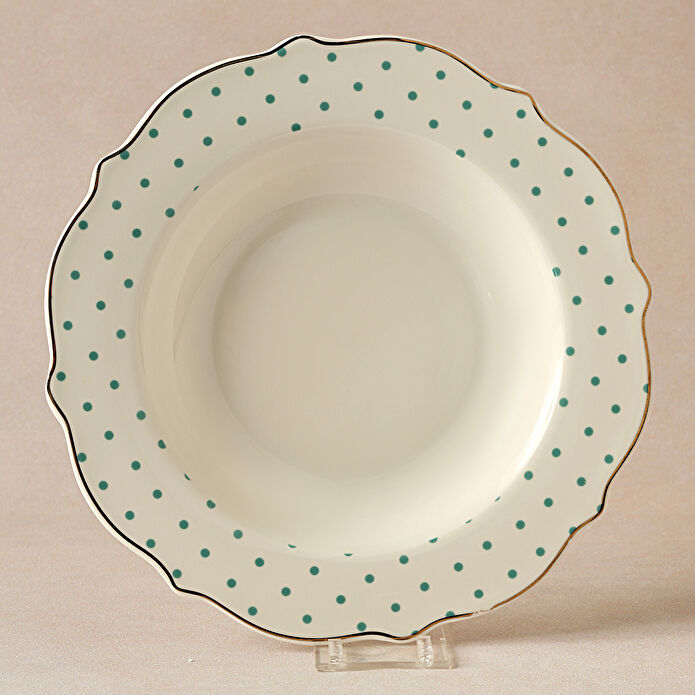 Karaca New Romantic Puantiyeli Çukur Tabak 24 cm Yeşil