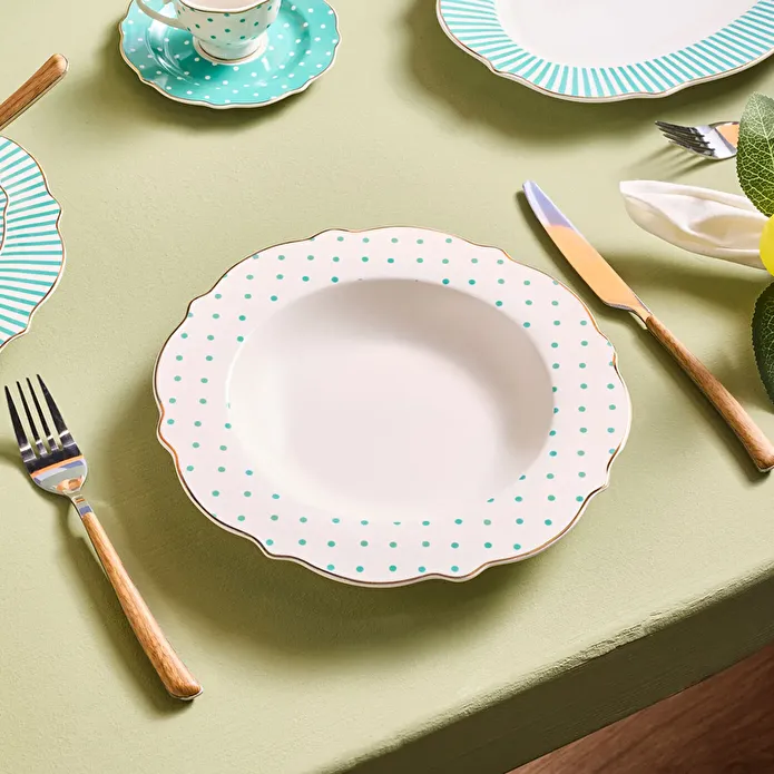 Karaca New Romantic Puantiyeli Çukur Tabak 24 cm Yeşil