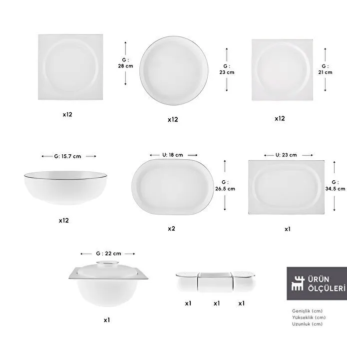 Karaca Red Carpet Collection Fine Pearl Extra Nish 58 Parça 12 Kişilik Yemek Takımı Platin