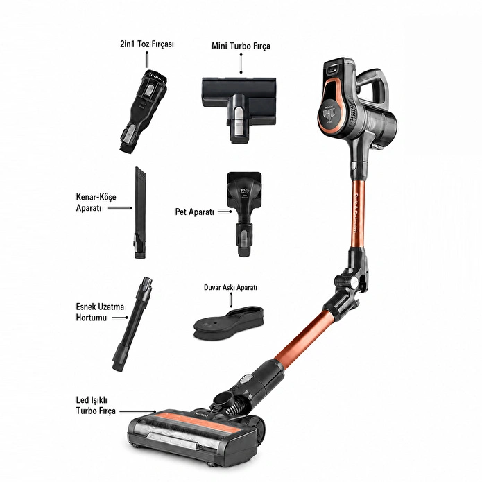 Karaca Vantuz Power Up Pro Dikey Süpürge Black Copper
