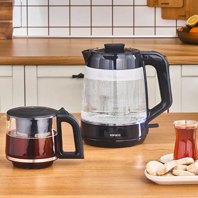 Karaca Glass Tea XL 2 in 1 Cam Çay Makinesi Shiny Black