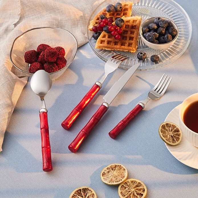 Karaca Ember Kırmızı 6 Kişilik 24 Parça Çatal Kaşık Bıçak Seti 