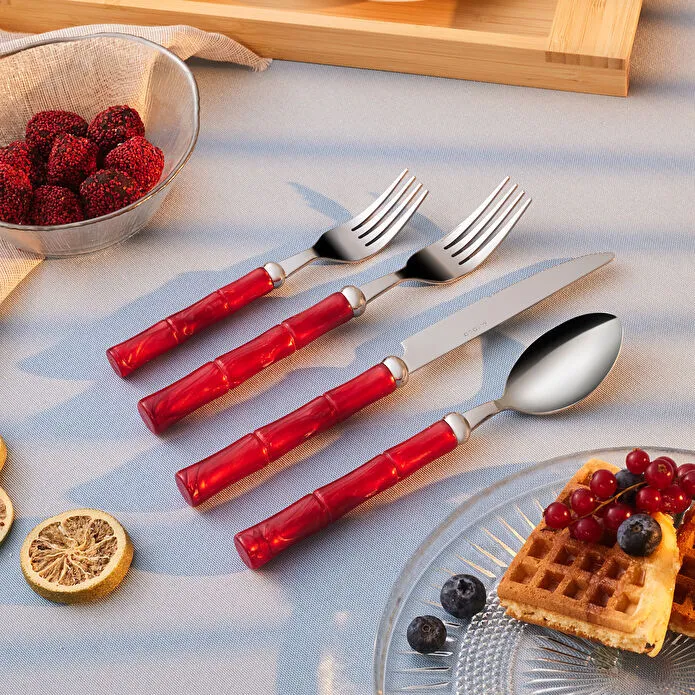 Karaca Ember Kırmızı 6 Kişilik 24 Parça Çatal Kaşık Bıçak Seti 