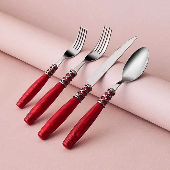 Karaca Lucas Kırmızı 6 Kişilik 24 Parça Çatal Kaşık Bıçak Takımı