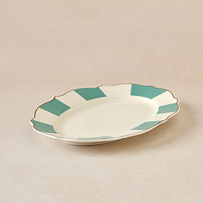 Karaca New Romantic Kalın Çizgili Kayık Tabak 20 Cm Yeşil