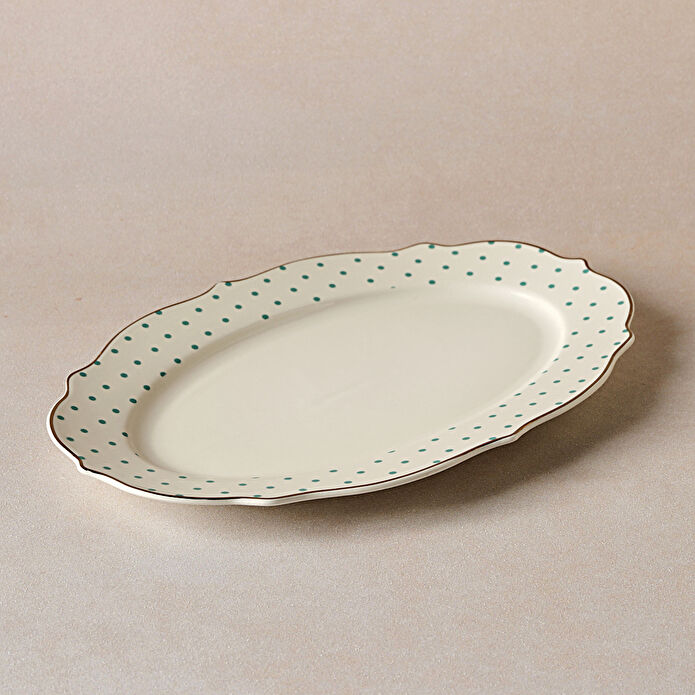 Karaca New Romantic Yeşil Puantiyeli Kayık Tabak 30cm