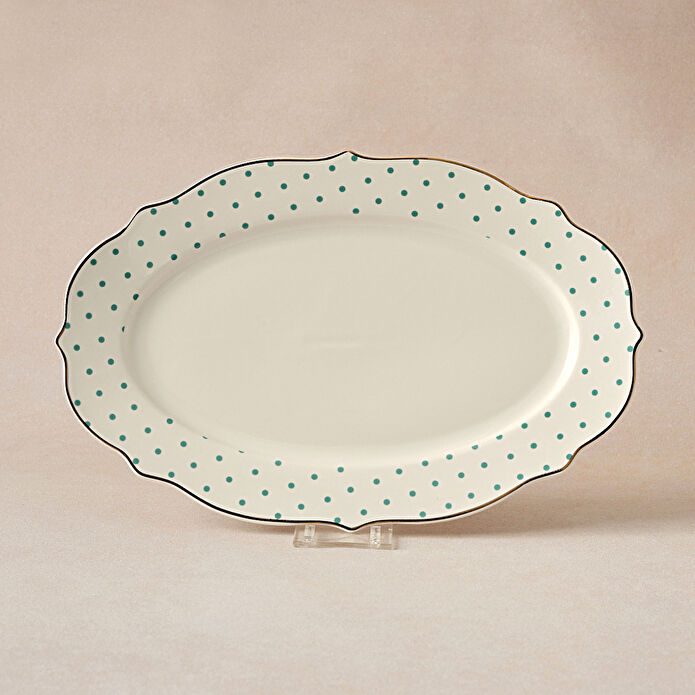 Karaca New Romantic Yeşil Puantiyeli Kayık Tabak 30cm