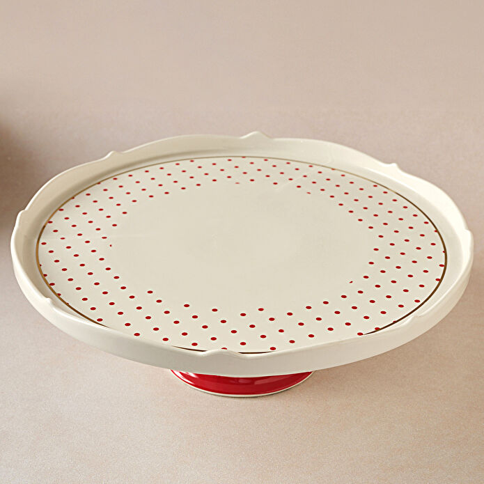 Karaca New Romantic Puantiyeli Kek Standı 30 Cm Kırmızı