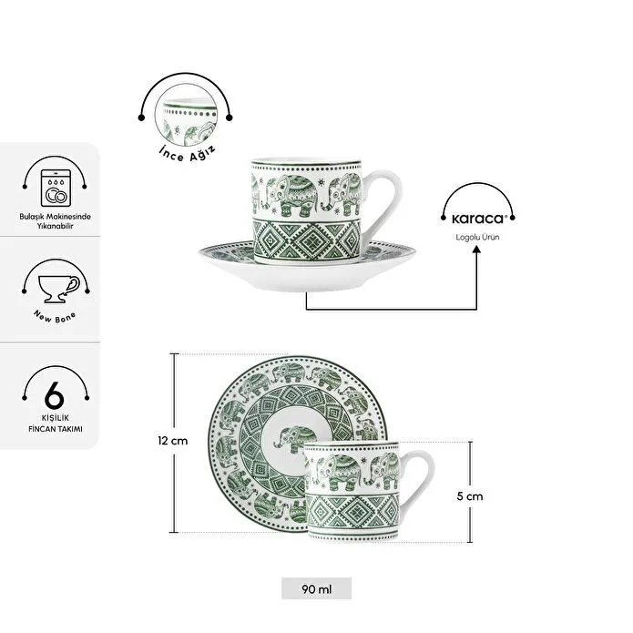 Karaca Teri 6 Kişilik Kahve Fincanı 90 ml
