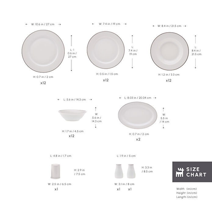 Karaca Elegance Bone Lexi 53 Parça 12 Kişilik Yemek Takımı Platin