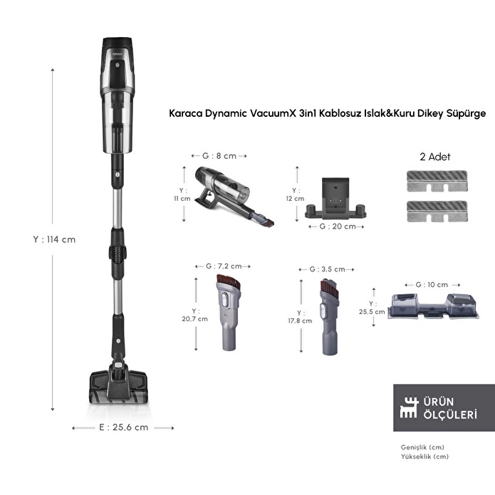 Karaca Dynamic Vacuumx 3 in 1 Kablosuz Islak Kuru Dikey Süpürge