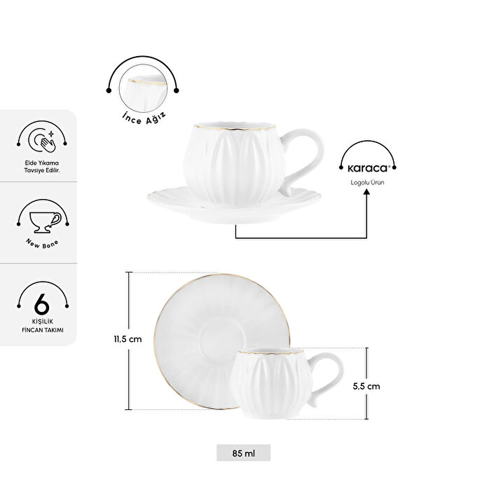 Karaca Eylül 6 Kişilik Kahve Fincanı 85 Ml