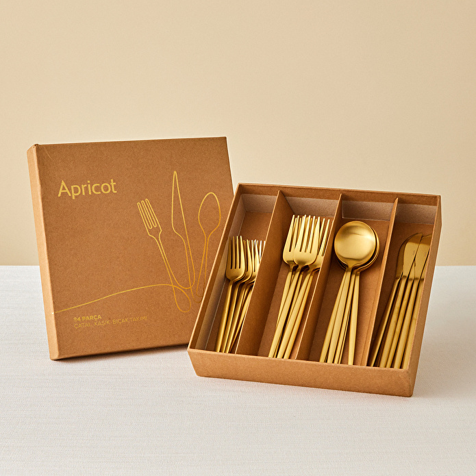 Apricot Faro Matte Gold 24 Parça 6 Kişilik Çatal Kaşık Bıçak Kutulu