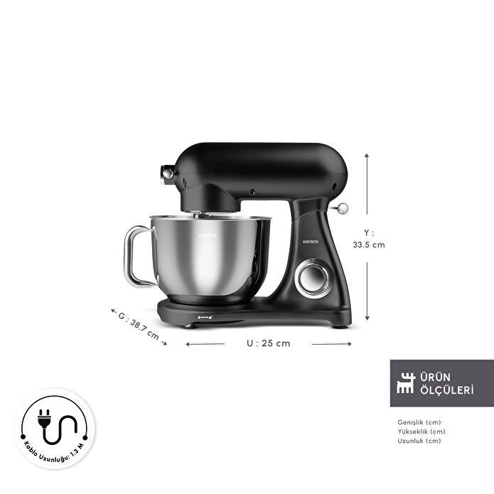 Karaca Powercast Chef Döküm Hamur Yoğurma Makinesi Matte Black 1800W 6,2L