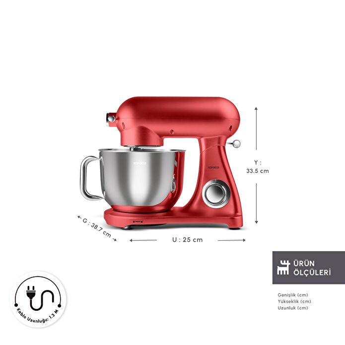 Karaca Powercast Chef Döküm Stand Mikser Red Mutfak Şefi 1800W 6,2 Lt