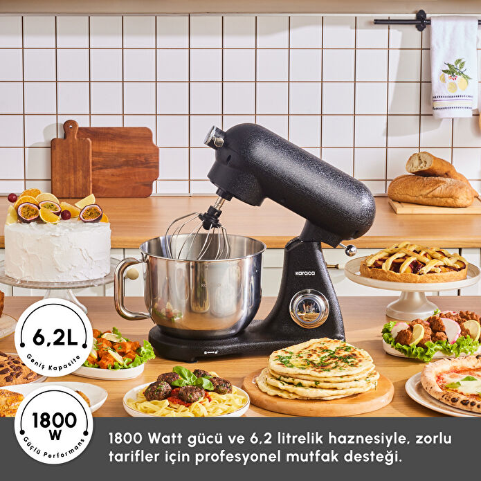 Karaca Powercast Chef Döküm Stand Mikser Glowy Black Mutfak Şefi 1800W 6,2 Lt