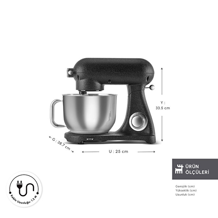 Karaca Powercast Chef Döküm Stand Mikser Glowy Black Mutfak Şefi 1800W 6,2 Lt