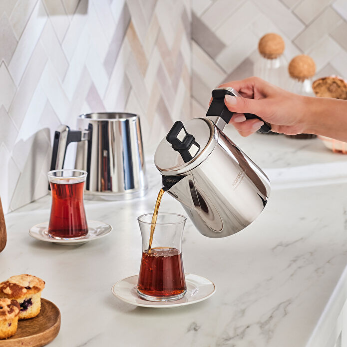 Karaca Powersteel Pro 316+ Space Midi Çelik İndüksiyon Tabanlı Çaydanlık Takımı 