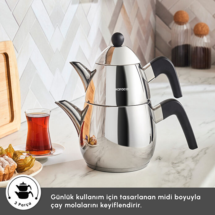 Karaca Powersteel Pro 316+ Tokyo Midi Çelik İndüksiyon Tabanlı Çaydanlık Takımı
