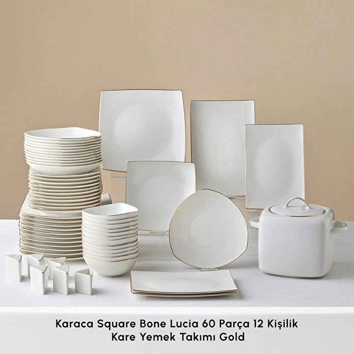 Karaca Square Bone Lucia 60 Parça 12 Kişilik Kare Yemek Takımı
