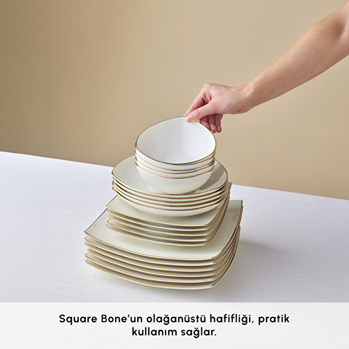 Karaca Square Bone Lucia 60 Parça 12 Kişilik Kare Yemek Takımı