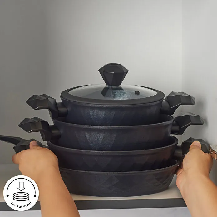 Karaca Biodiamond Antibakteriyel Kulplu İndüksiyon Tabanlı 7 Parça Tencere ve Tava Seti