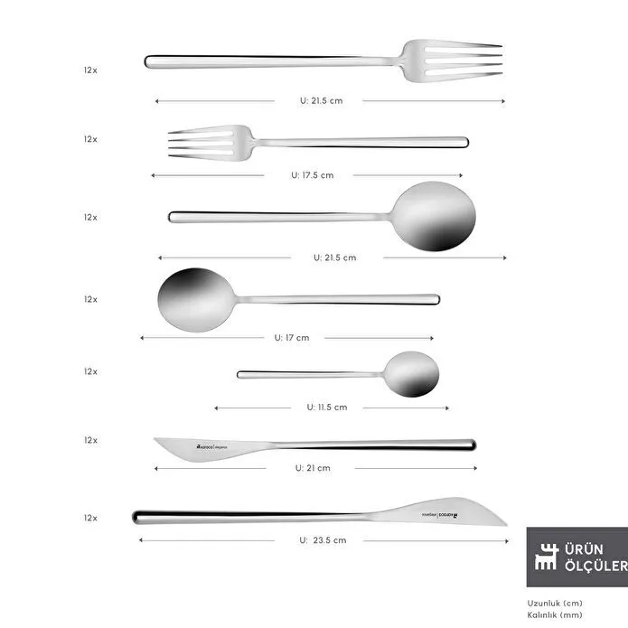 Karaca Elegance Focus Platin 12 Kişilik 84 Parça Çatal Kaşık Bıçak Takımı
