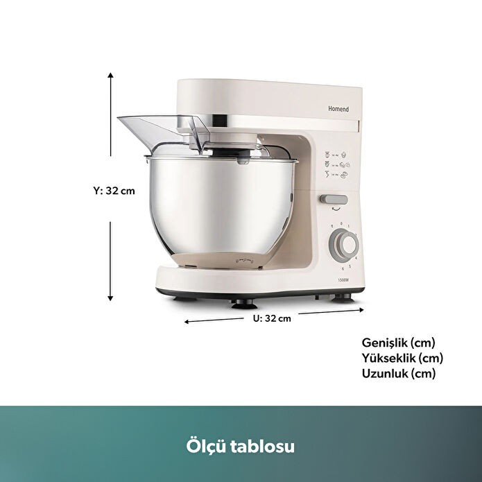 Homend Profashion 3063H Hamur Yoğurma Makinesi Krem 1500W 5L