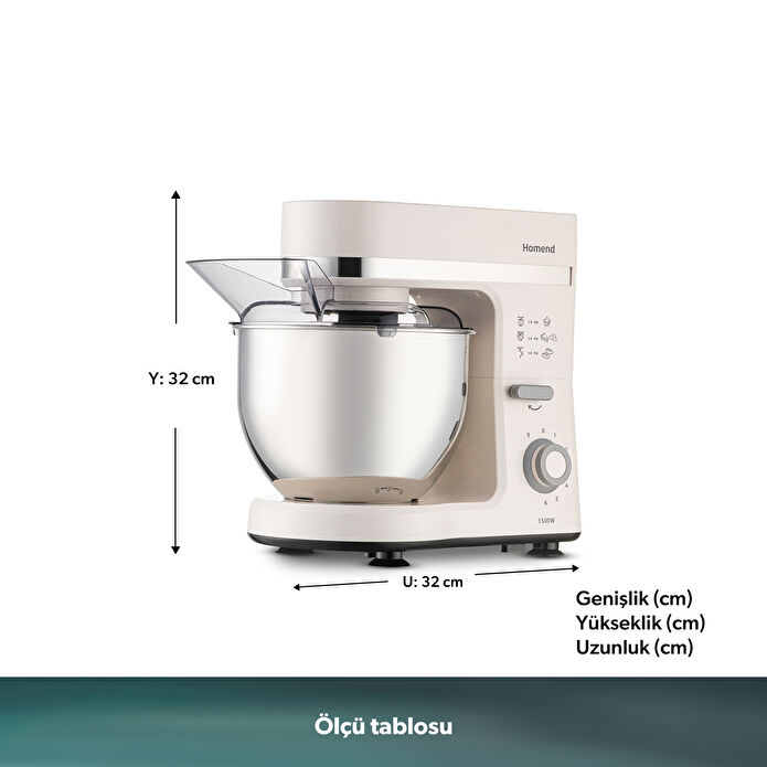 Homend Profashion 3063H Hamur Yoğurma Makinesi Krem 1500W 5L