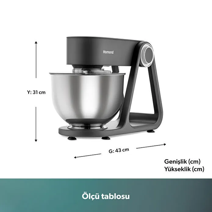 Homend Profashion 3023H Digital Ekran Döküm Hamur Yoğurma Makinesi Antrasit 1500W 5L