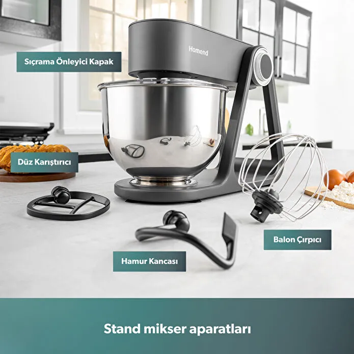 Homend Profashion 3023H Digital Ekran Döküm Hamur Yoğurma Makinesi Antrasit 1500W 5L