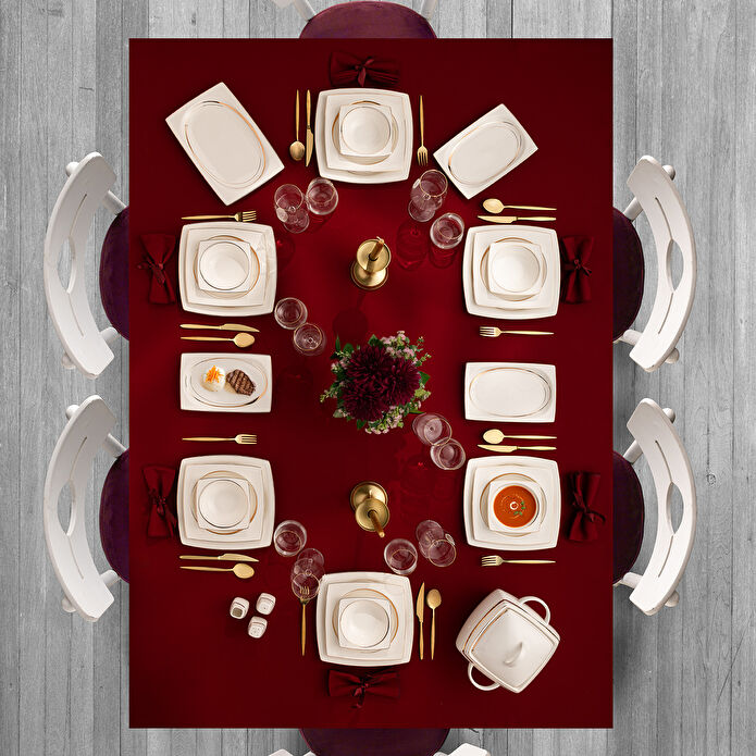 Emsan Fine Bone Hale 60 Parça 12 Kişilik Kare Yemek Takımı Gold